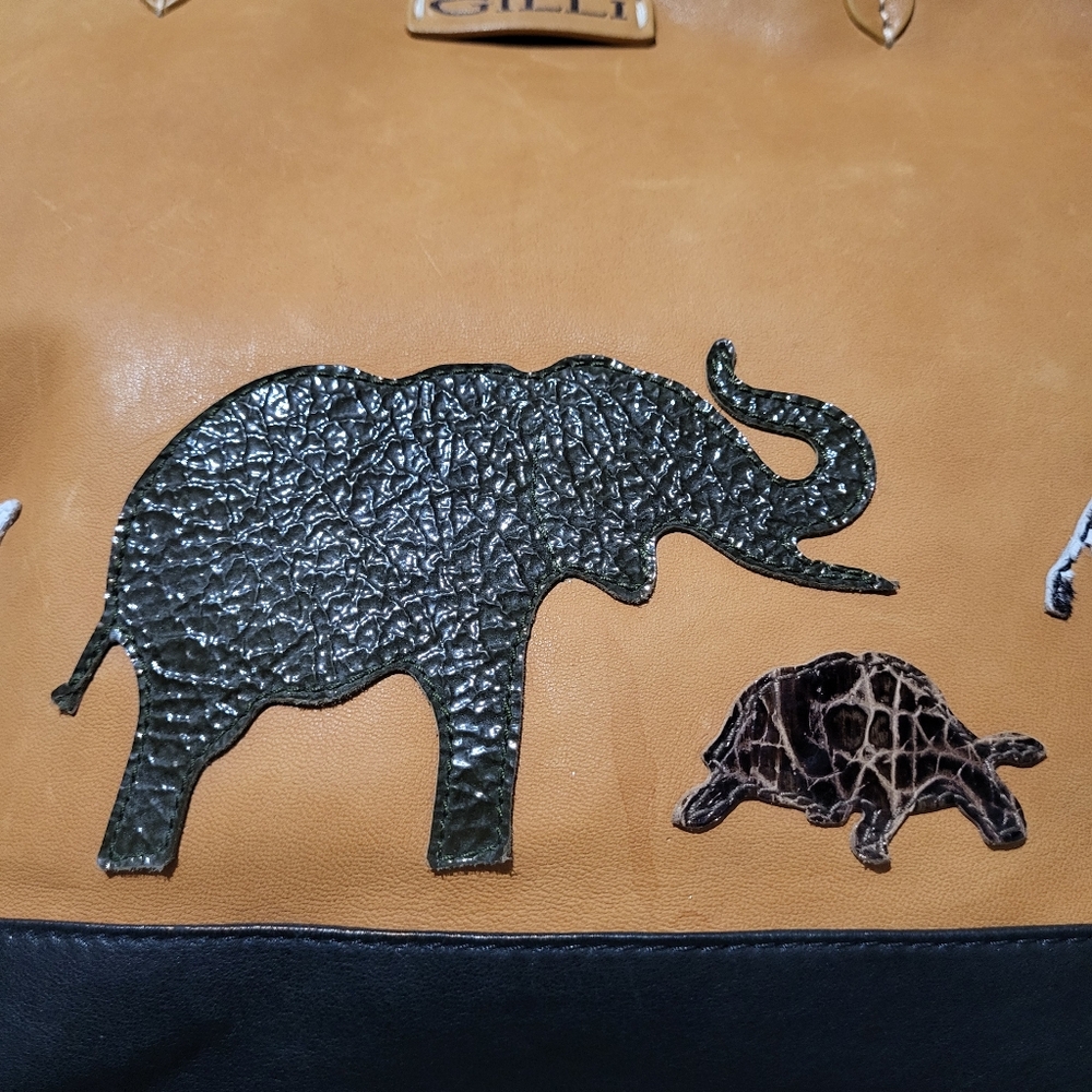 GILLI ViadellaSpigas Leather Tote Bag with Animal Print - Made in Italy - Picture 4 of 16
